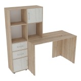Birou cu biblioteca Scarlet, Pako World, Alb-Sonoma, 161x60x150 cm