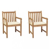 vidaXL Scaune de grădină cu perne crem, 2 buc., lemn masiv de tec 3062732