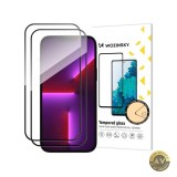 Folie de protectie Ecran WZK pentru Apple iPhone 14 Pro Max Sticla Securizata Full Glue Set 2 bucati Neagra