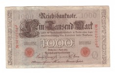 Bancnota Germania 1000 mark/marci 21 aprilie 1910, stampila rosie, stare buna