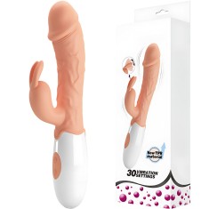 Vibrator Iepuras Realist, cu Vene Proeminente, 30 Moduri de Vibratie, Stimulare Dubla, Clitoris si Punctul G, Rezistent la Apa, Fara BPA, Usor de Cura