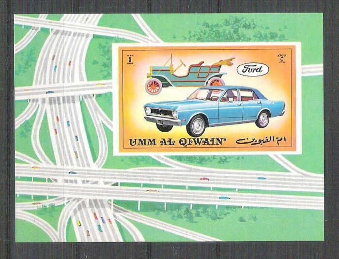 Umm al Qiwain 1972 Old cars, imperf. sheet, MNH AB.051