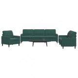 Gossi set de canapele cu perne, 3 piese, verde inchis, catifea