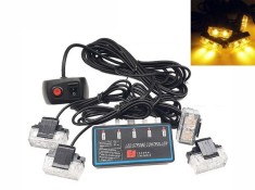 4 x 2 Led 12v Lumina Stroboscopica de Avertizare 24 Moduri Lampa Galben