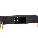HOMCOM Comodă TV pentru televizor p&acirc;nă la 165,1 cm, Uși canelate, Compartimente deschise, Picioare din oțel, 140 x 38 x 45,9 cm, negru | Aosom Romania