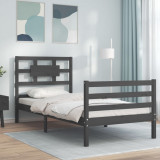 VidaXL Cadru de pat cu tăblie, gri, 90x200 cm, lemn masiv