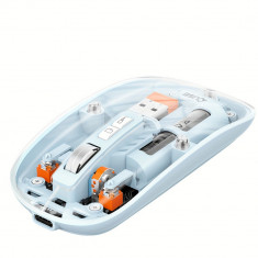 Mouse Nou M233, 1600dpi, 5 Butoane, Indicator Nivel Baterie, Transparent, Albastru, Wireless + Bluetooth NewTechnology Media