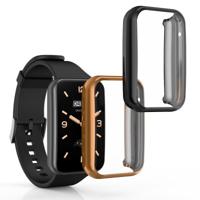 Set 2 Huse Kwmobile pentru Xiaomi Mi Band 7 Pro, Silicon, Negru/Auriu, 59605.04 foto