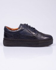 Pantofi casual din piele naturala cu talpa inalta si model perforat 22FOR01019 foto