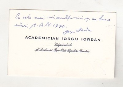 bnk div Carte de vizita cu felicitare olografa - Iorgu Iordan foto
