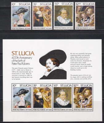 St. Lucia 1977 - 400 de ani de la nașterea lui Rubens, Serie + Colita, MNH foto