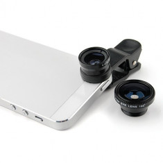Set 3 Lentile cu Clips Camera Foto Smartphone Macro, Fish Eye, Wide Angle foto