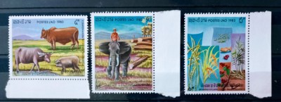 Laos 1983 fauna animale elefanți bivoli, flora,cafea serie estampilat foto