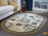 Covor Oval Model Luna 1835-12, Marime 60 x 110 cm, Crem, Maro, Inaltime Fir 6 mm, Antialergic, Polipropilena, Living, Dormitor, Sufragerie, Birou