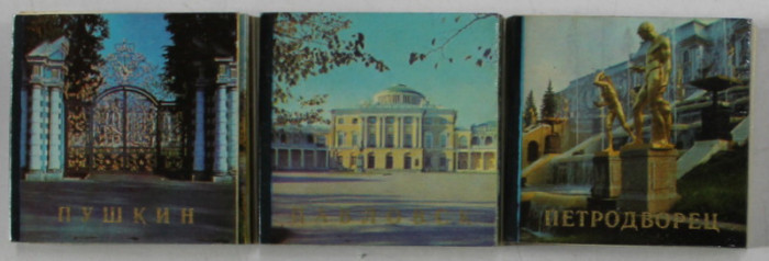 PUSCHKIN , PAVLOSVSK , PETRODVORETS , SET DE 3 ALBUME DE FOTOGRAFIE , FORMAT LILIPUT , 1974