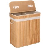 Cos de rufe din bambus cu capac, 2 compartimente, sac detasabil, volum 100L, 53x32x62cm, maro Household NewTrend