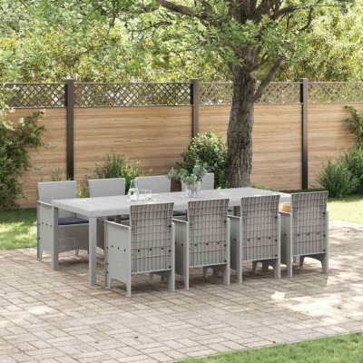vidaXL Set de masă pentru grădină 9 pcs Alb Ratan Polt 3378745 foto