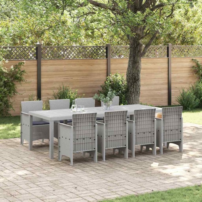 vidaXL Set de masă pentru grădină 9 pcs Alb Ratan Polt 3378745