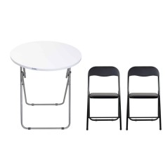 Masa plianta rotunda MDF 60x65cm alba plus 2 scaune bucatarie pliabile