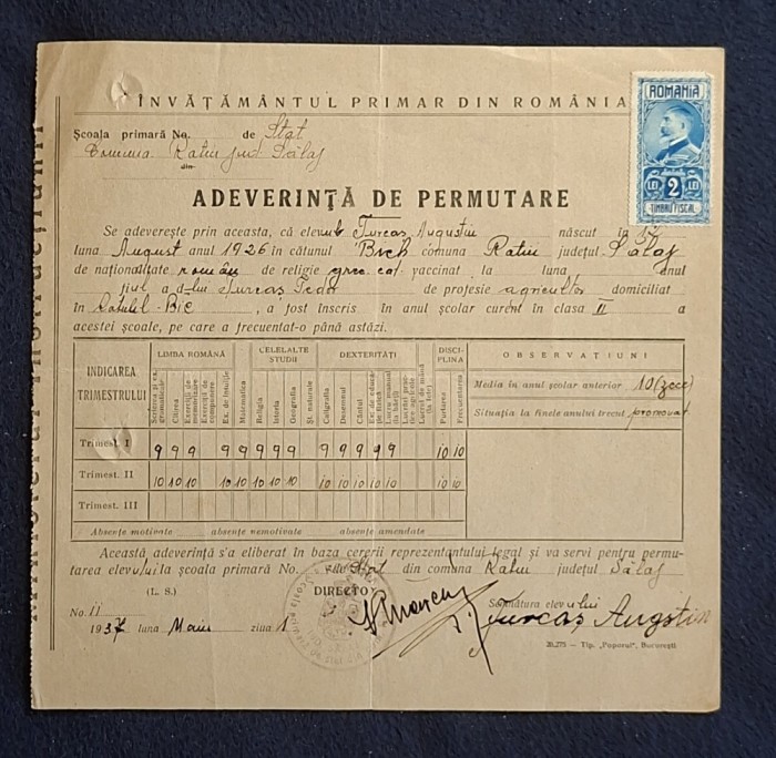 Document Adeverinta de permutare 1937