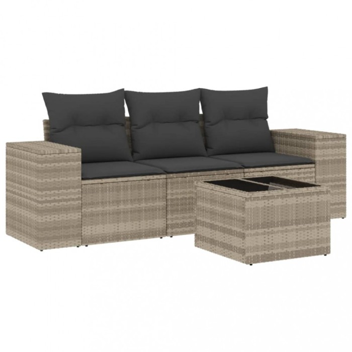 Set canapea de gradina cu perne, 4 piese, gri deschis poliratan