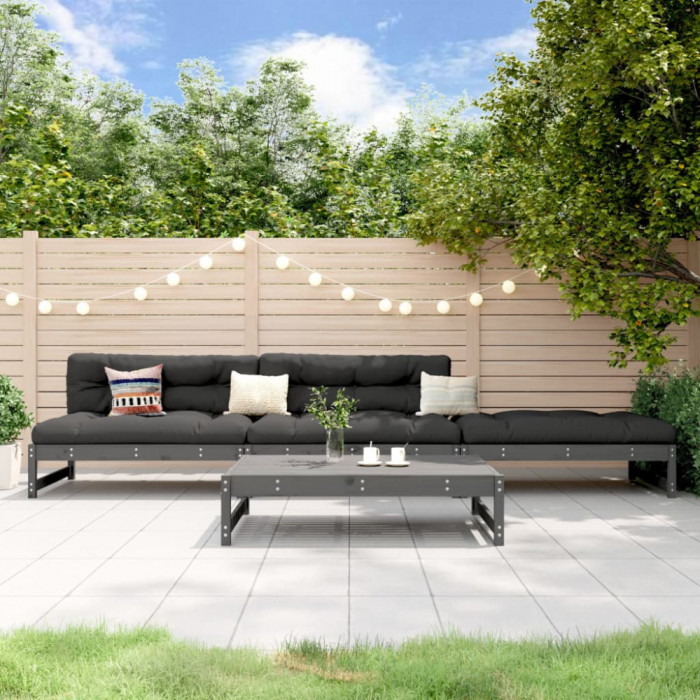 vidaXL Set mobilier relaxare de grădină, 4 piese, gri, lemn masiv pin
