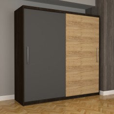 Dulap Dormitor Nova Eco 200 cm x 200 cm fara oglinda, wenge cu usi glisante gri oak craft gold