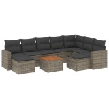 Set mobilier de gradina cu perne, 10 piese, gri, poliratan