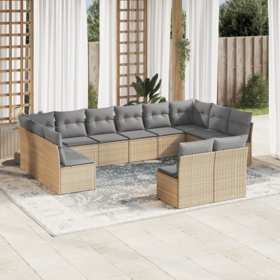 vidaXL Set canapele de grădină cu perne, 12 piese, bej, poliratan 3218369 foto