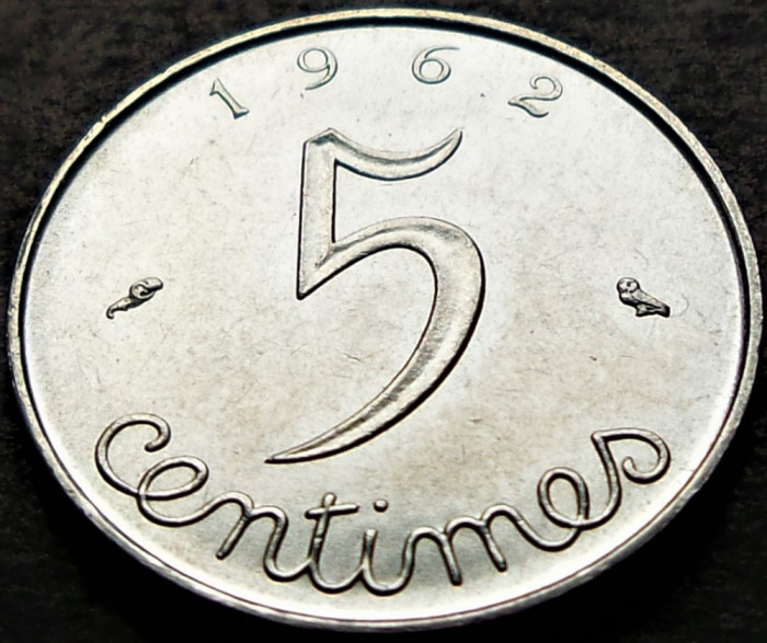 Moneda 5 CENTIMES - FRANTA, anul 1962 * cod 5378 = A.UNC