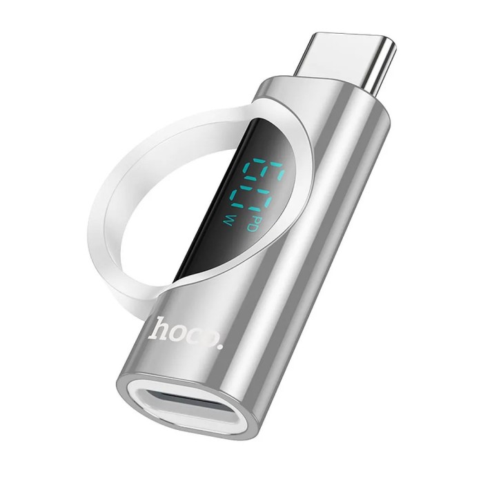 Adaptor Hoco Type-C M la Lightning F, cu Display Digital 3A 60W, UA32A, Argintiu