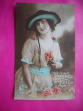 HOPCT 12127 FELICITARE VECHE -FEMEI FRUMOASE CU PALARIA -FRANTA -EUROPA - -ROMANTICA- -CIRCULATA