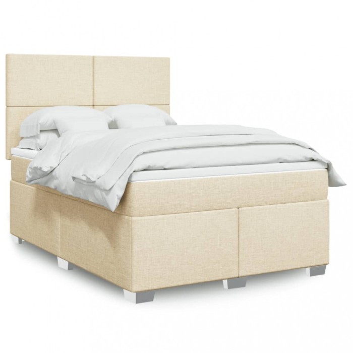 vidaXL Pat continental cu saltea, crem, 140x200 cm, material textil 3290509