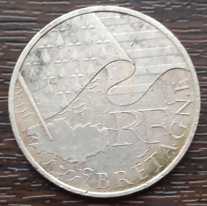 (A677) MONEDA DIN ARGINT FRANTA - 10 EURO 20101, REGIUNI - BRETAGNE, 10 GR