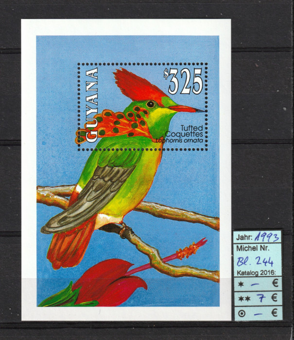 Timbre America de Sud, Guyana, 1993 | Păsări indigene - Natură | Coliţă - MNH