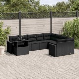 Cumpara ieftin Set canapele de grădină cu perne, 10 piese, negru, poliratan