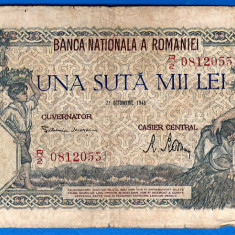 (32) BANCNOTA ROMANIA - 100.000 LEI 1946 (21 OCTOMBRIE 1946), FILIGRAN ORIZONTAL