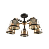 Candelabru Klausen Darkish PL5 5xE27 cu abajururi sticla ambra si structura metalica neagra, 29x58 cm, corp iluminat elegant pentru living interior