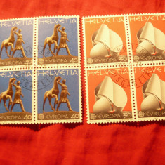 2 blocuri -Serie Elvetia 1974 Europa CEPT Sculptura ,stampila speciala 4x2valori