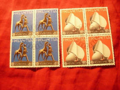 2 blocuri -Serie Elvetia 1974 Europa CEPT Sculptura ,stampila speciala 4x2valori foto