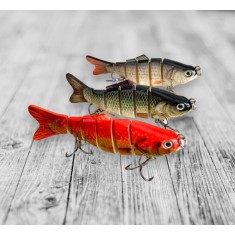 Set 3 voblere naluci pentru pescuit, 6 segmente articulate flexibile, 2 carlige, 10cm, pentru somn, pastrav, stiuca, salau, peste rapitor