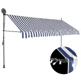 Copertina retractabila manuala cu LED albastru/alb 350cm, impermeabila, poliester, gradina, balcon, terasa