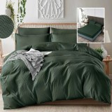 LENJERIE DE PAT CREPONATĂ UNI 6 PIESE CU HUSĂ (VERDE)