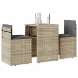 Gossi set bistro cu perne, 3 piese, gri deschis, poliratan