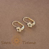 Cercei placati cu aur 18K, decor floral cu cristal zirconia negru si cristale albe, SaraTremo