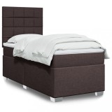 VidaXL Pat box spring cu saltea, maro &icirc;nchis, 90x200 cm, textil
