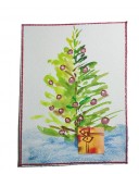 E153b. Set de 10 Felicitari cu Brad de Craciun in acuarela pe hartie, 11x16 cm, peste 14 ani