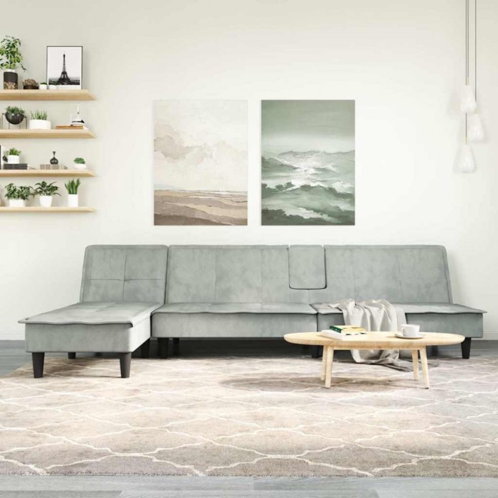 vidaXL Canapea extensibilă &icirc;n formă de L gri 255x140x70 cm catifea
