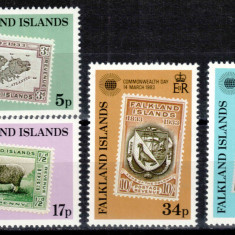 Falkland 1983, Mi #374-377**, harta, fauna, timbru pe timbru, MNH! Cota 3,80 €!