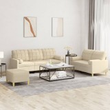 VidaXL Set de canapele cu perne, 3 piese, crem, textil